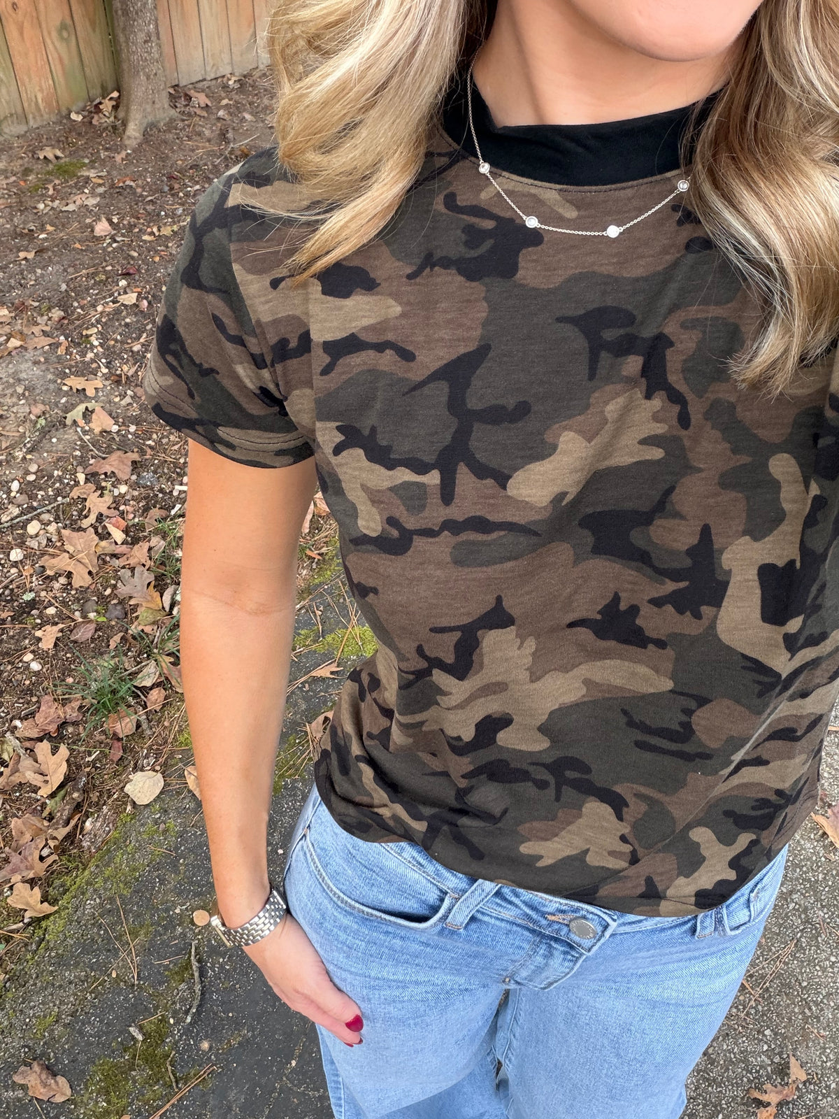 Lina Camo Print Crew Neck Tee