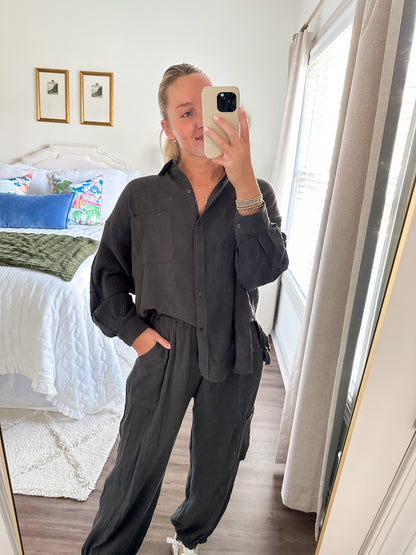 Gauze Button Up Shirt- Charcoal