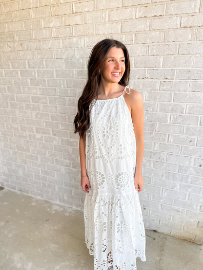 Elegant Eyelet Maxi- White
