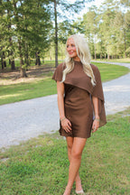 Annaleigh Mini Cape Dress- Brown