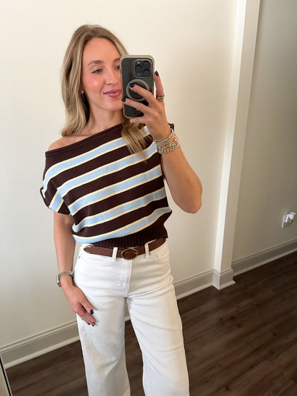 Bentley Stripe Top- Brown/Blue