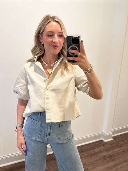 Kaia Puff-sleeve Cropped Shirt- Natural