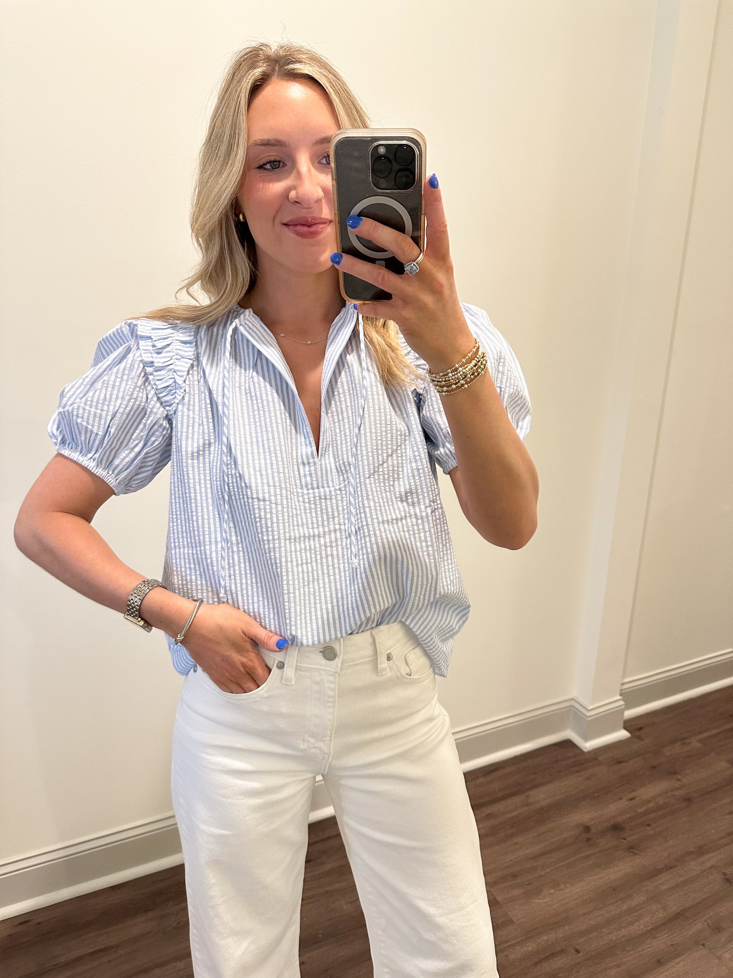 Selina Puff Sleeve Keyhole Blouse