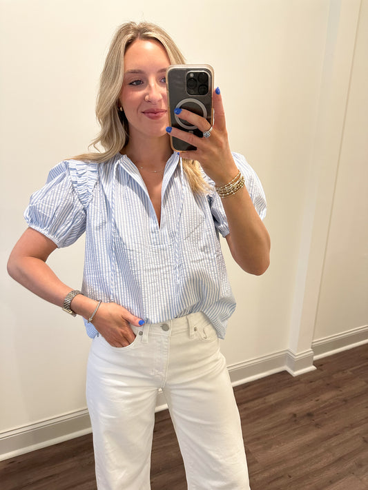 Selina Puff Sleeve Keyhole Blouse