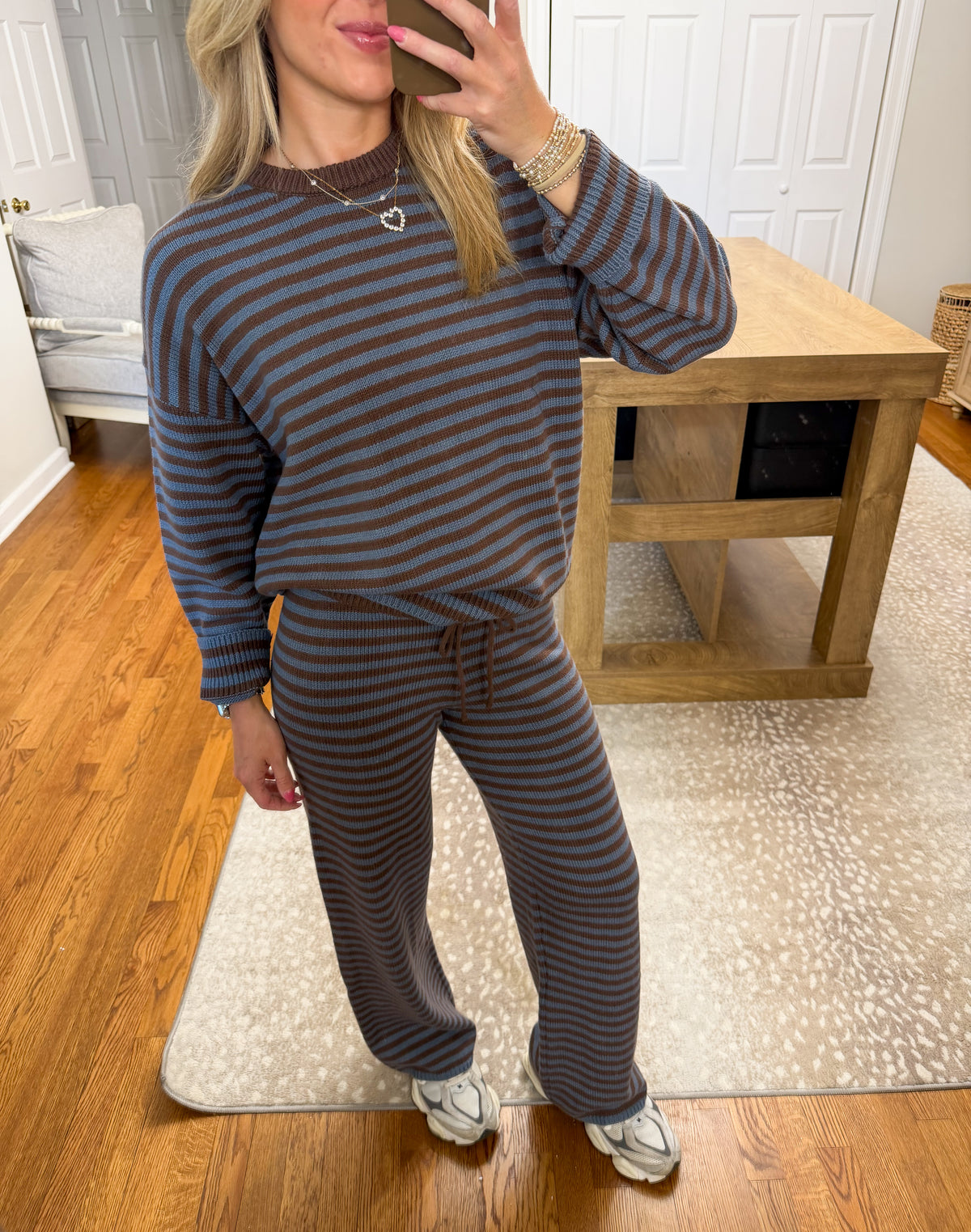 Morie Stripe Pants Set- Blue/Brown