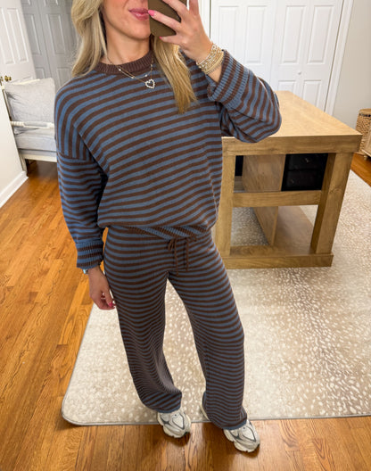 Morie Stripe Pants Set- Blue/Brown