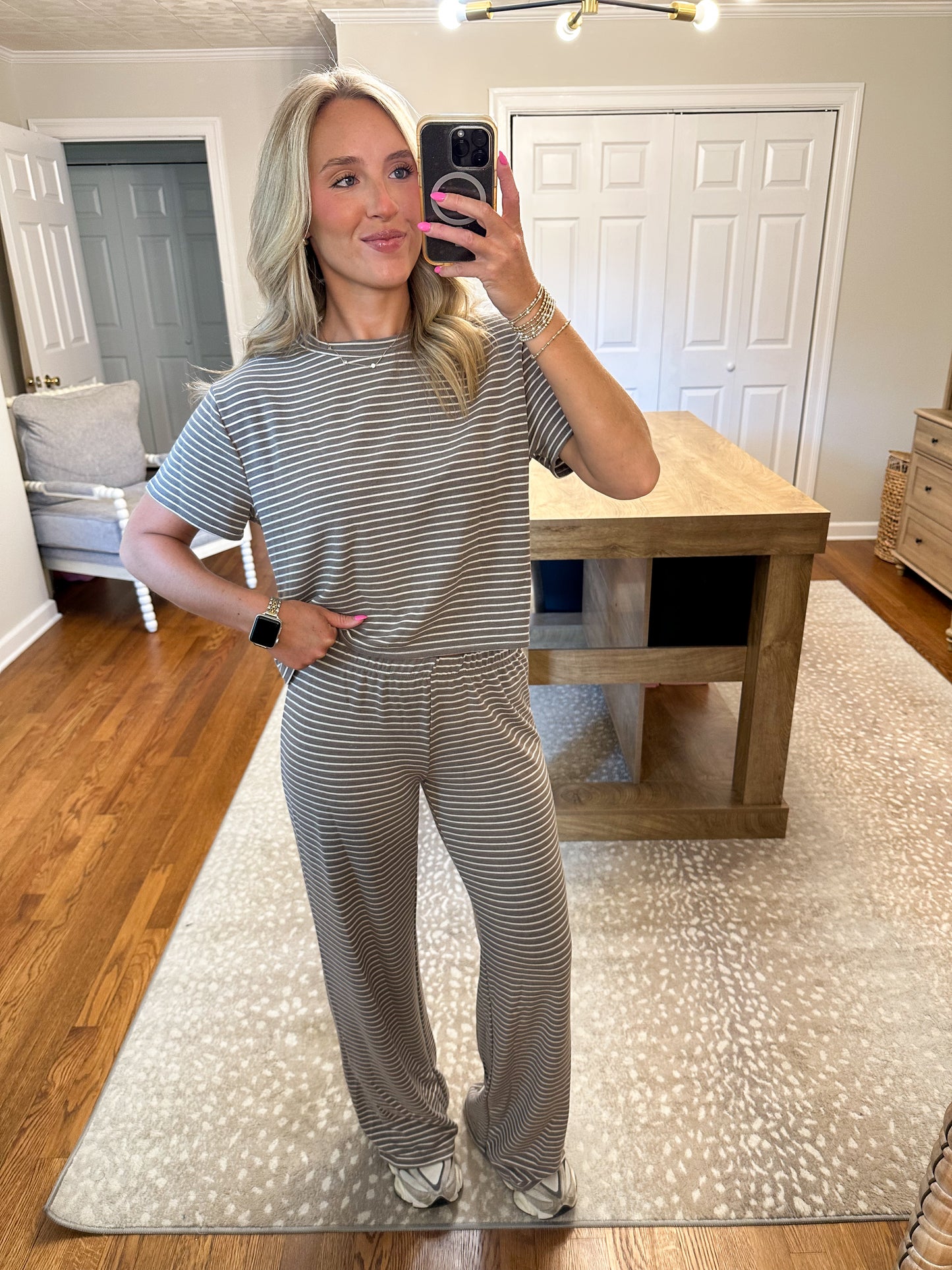 Margot Pants Set- Brown/Ivory