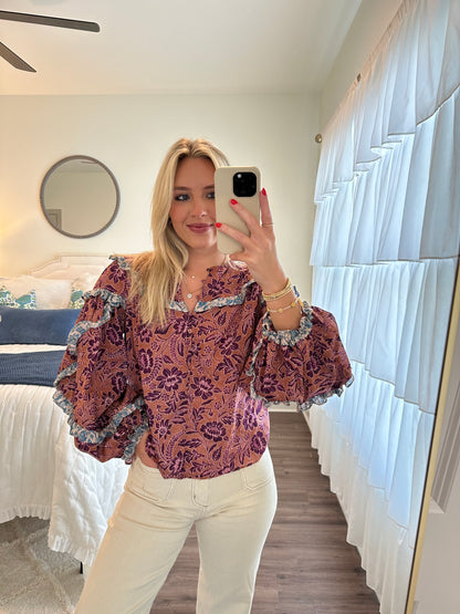 Chelsea Top- Mauve/Brown