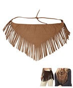 Fringe Trim Suede Triangle Scarf- Camel