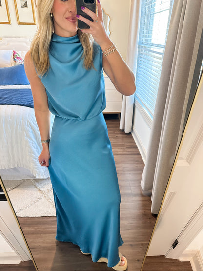 Rosie Satin Skirt Set- Teal