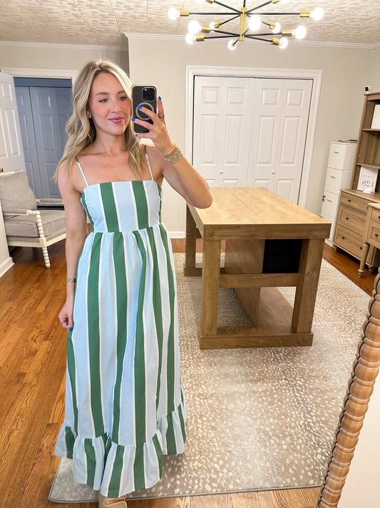 The Soft Sky Midi Dress- Green/Blue