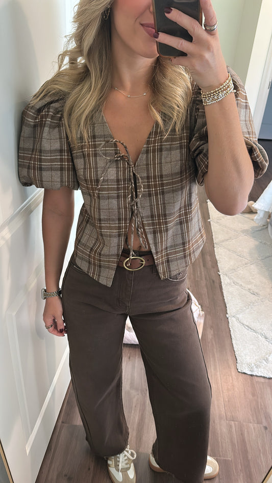 Carmin Plaid Blouse- Camel