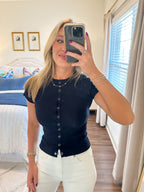 Laken Button Top- Navy