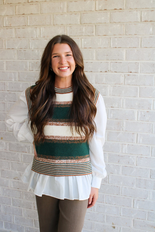 Green Stripe Combo Top