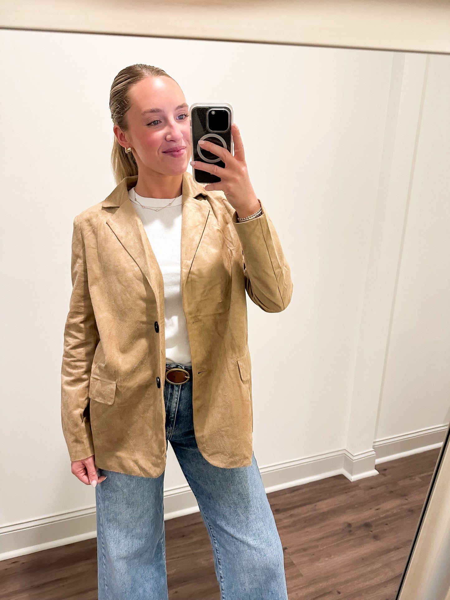 Suede Blazer Jacket- Taupe