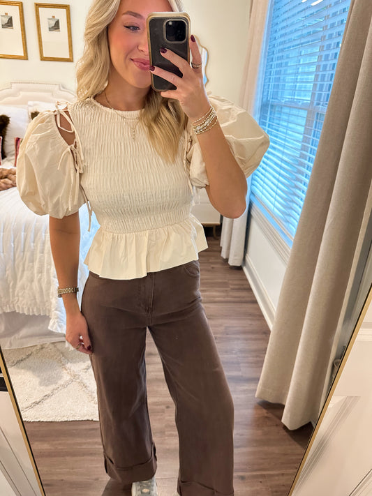 Millie Detachable Sleeve Top- Eggshell