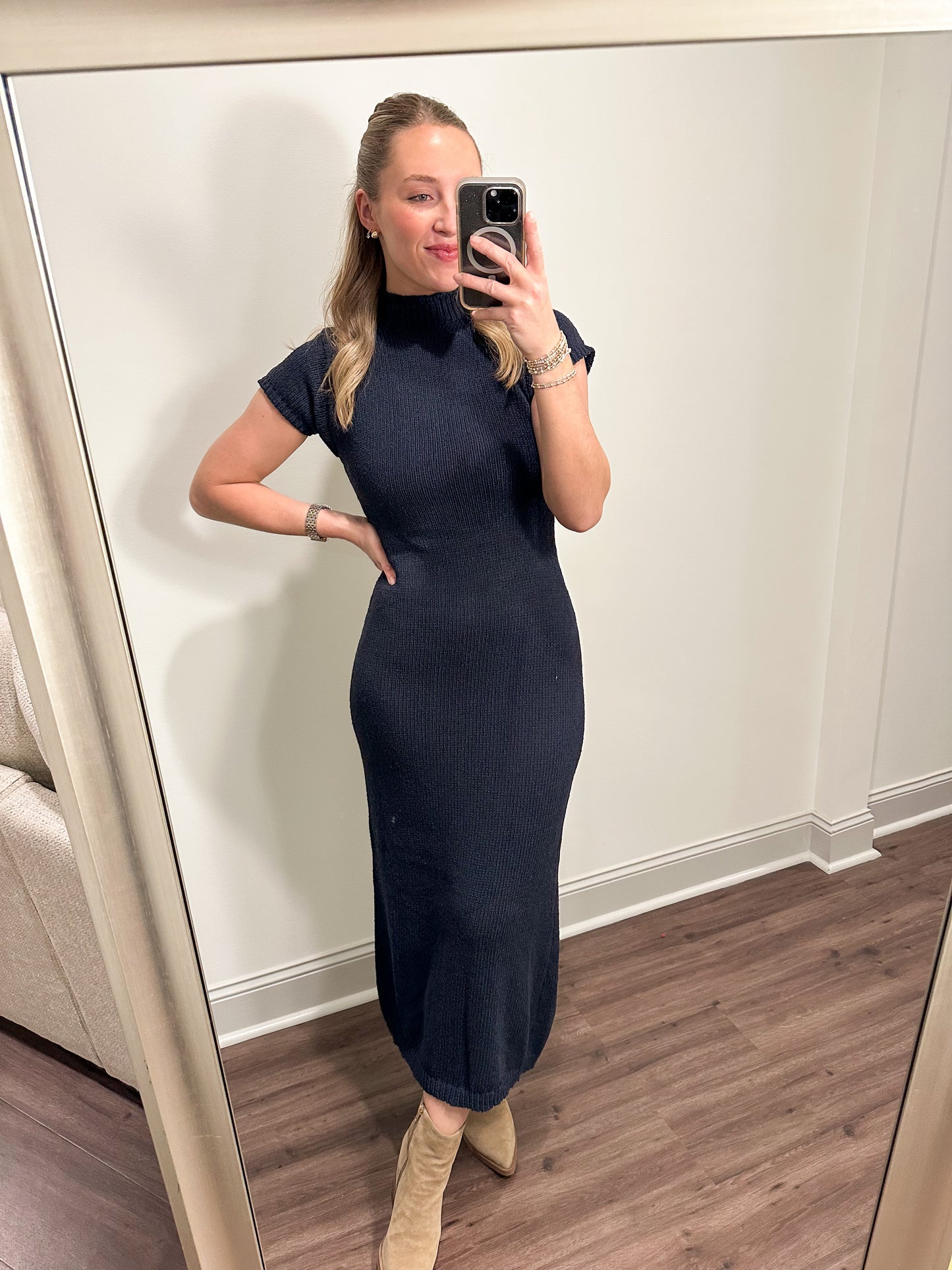 Grayson Sweater Midi Dress- Navy