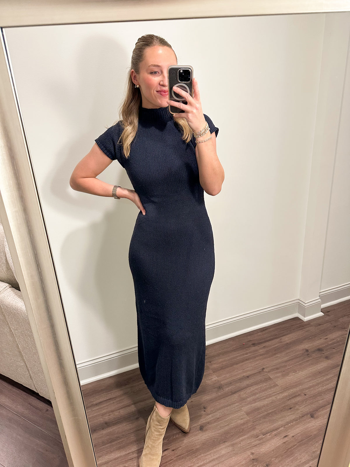 Grayson Sweater Midi Dress- Navy