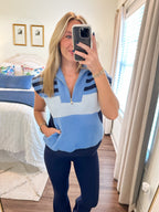 Zip-up Sleeveless Color Block Sweater Vest