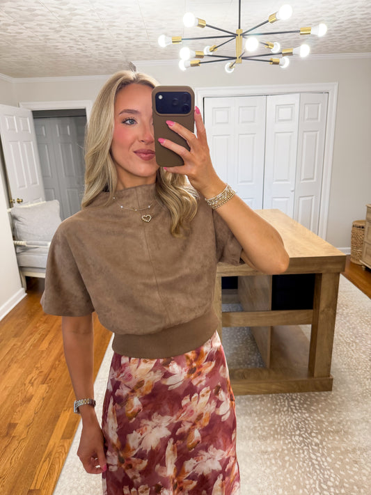 Mocha Suede Mock Neck Top
