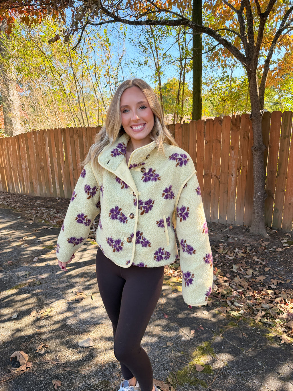 Annalise Floral Sherpa Jacket- Yellow