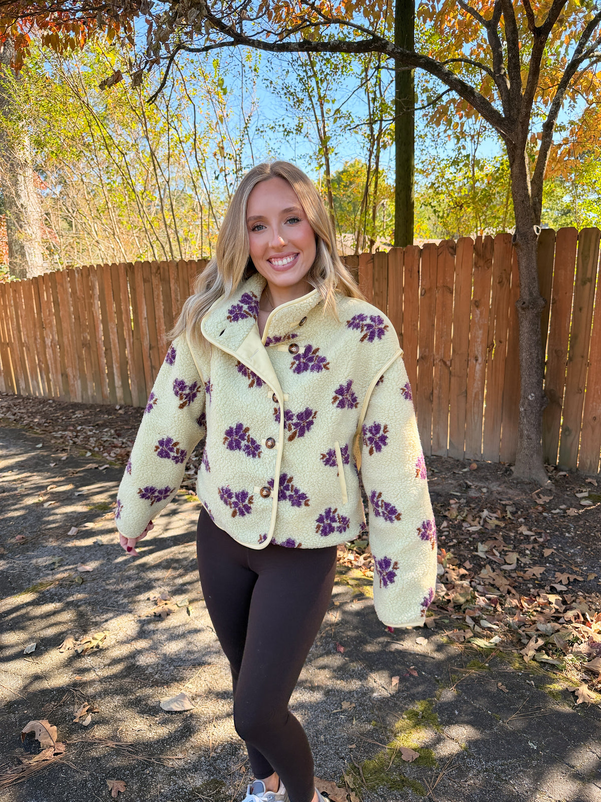 Annalise Floral Sherpa Jacket- Yellow