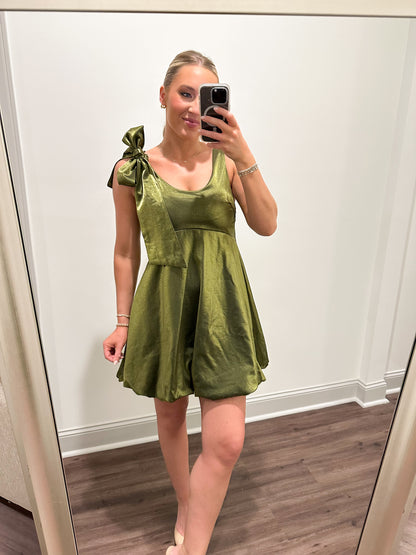 Olive Glossy Mini Dress