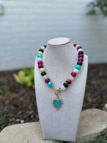 Eiden Multi Color Beaded Necklace with Heart Pendant