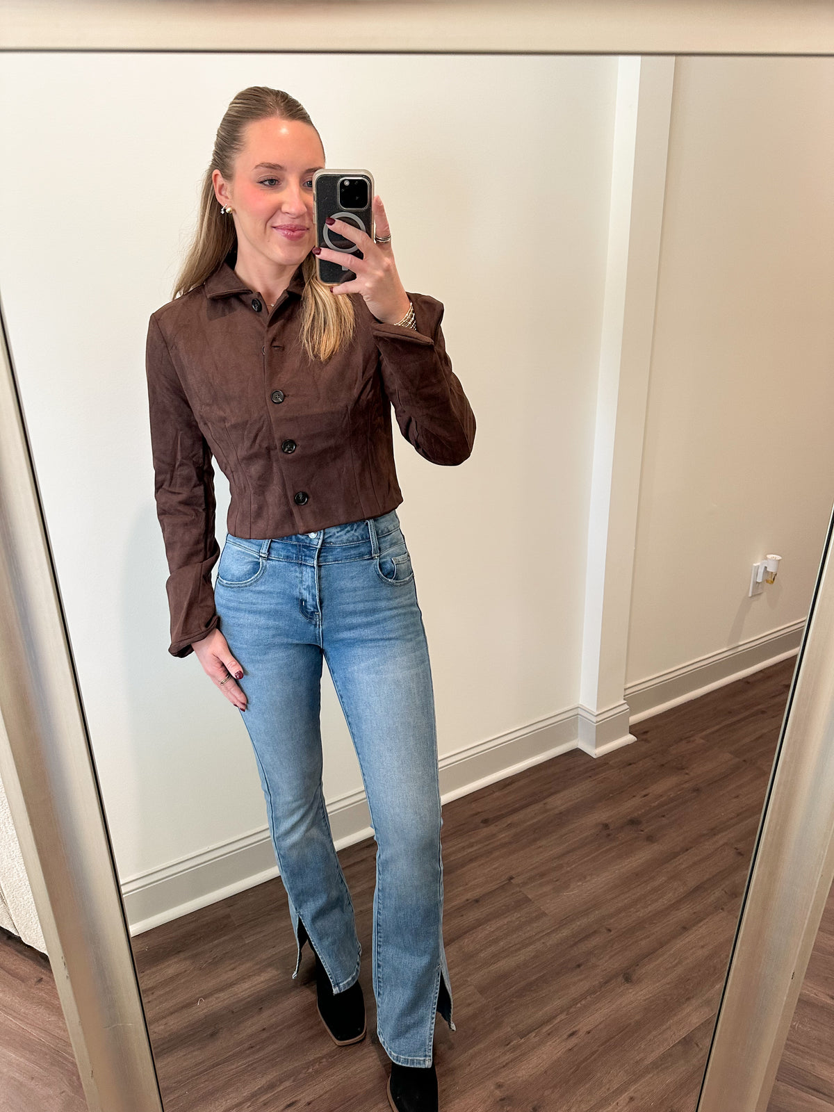 Suede Crop Jacket- Chestnut