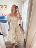 Leaf Print Midi Dress- Taupe