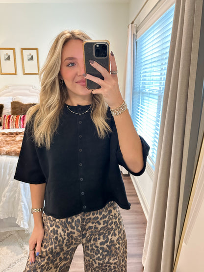 Ava Cardigan Top- Black
