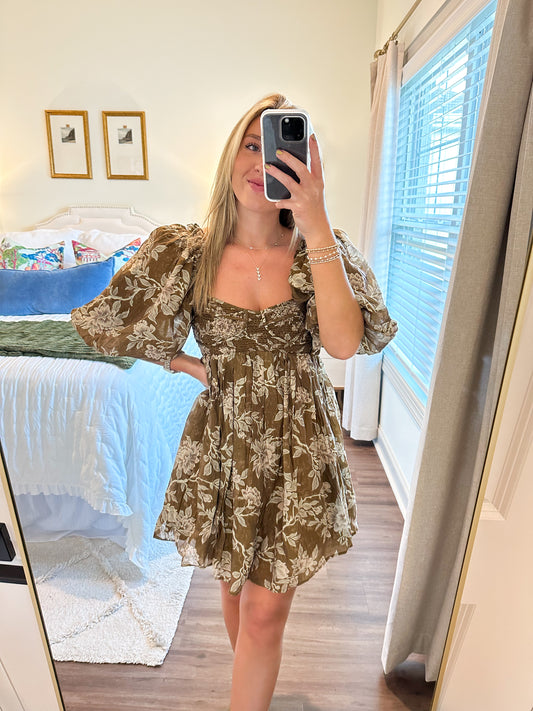 Cara Mini Dress- Brown Floral