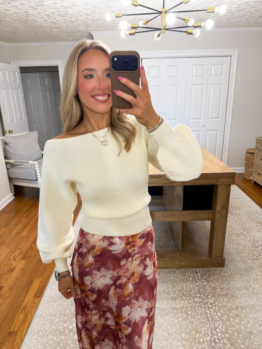 Tessa Ribbed Boat Neck Sweater- Ivory