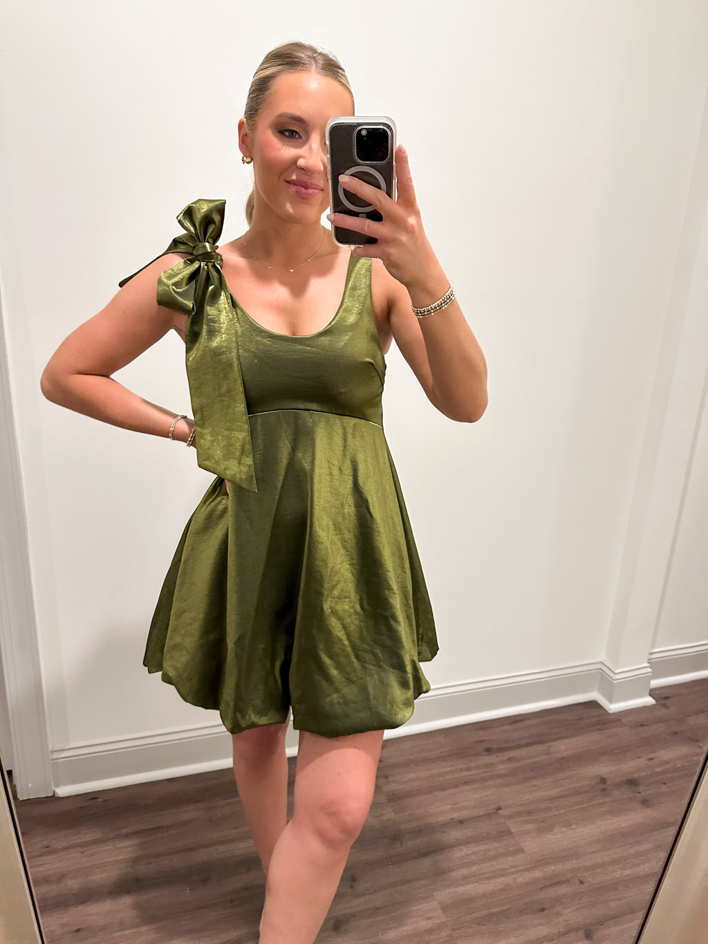 Olive Glossy Mini Dress
