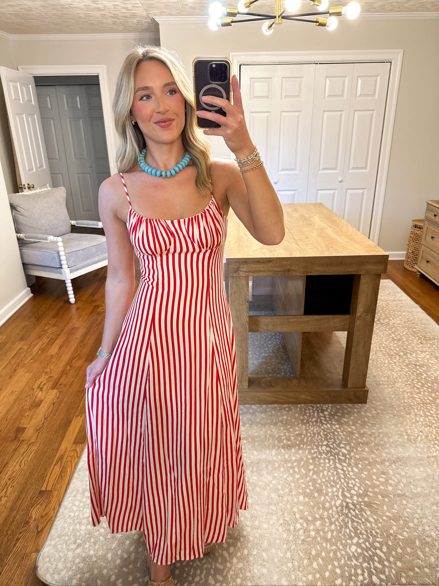 Nisha Stripe Maxi Dress- Red