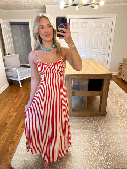 Nisha Stripe Maxi Dress- Red