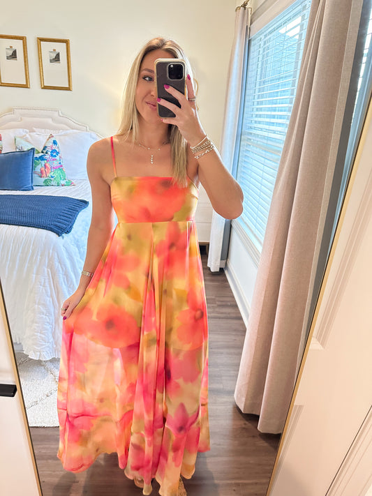 Eileen Maxi- Mustard/Coral