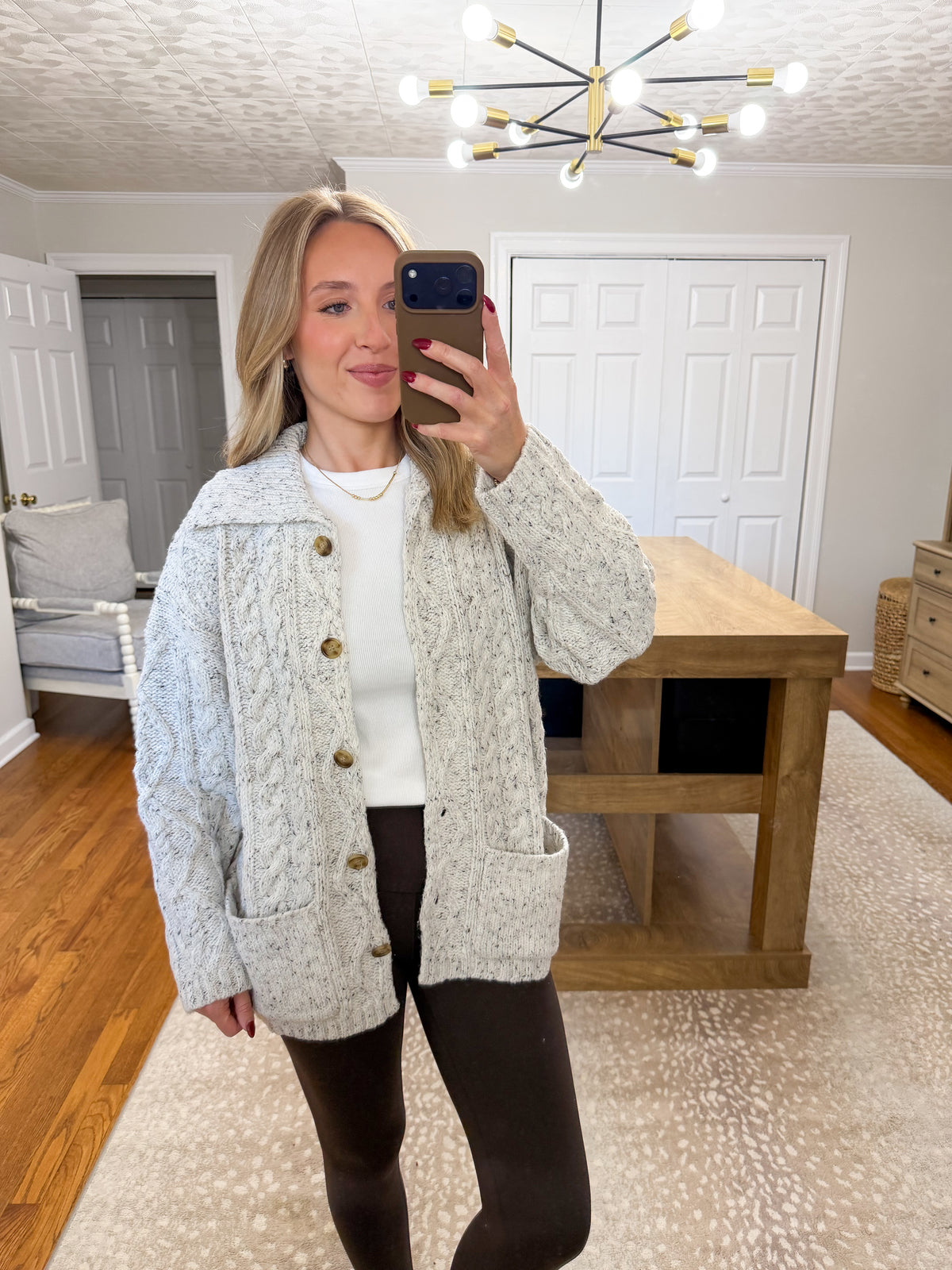 Cable Knit Oversized Cardigan- Heather Grey