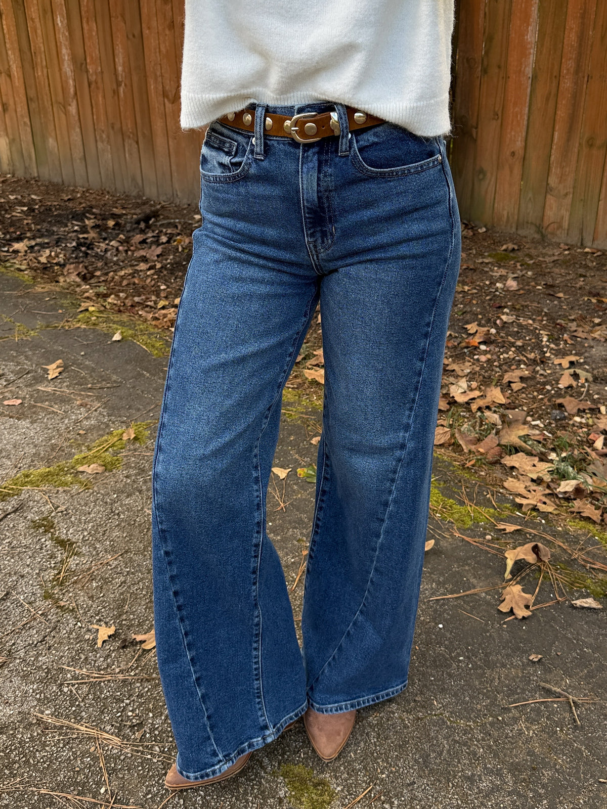 Full Length Twisted Seam Wide Leg - Dark Denim