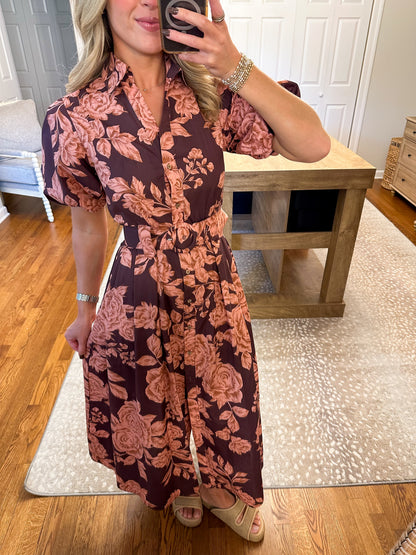 Arden Belted Maxi Dress- Wine/Pink