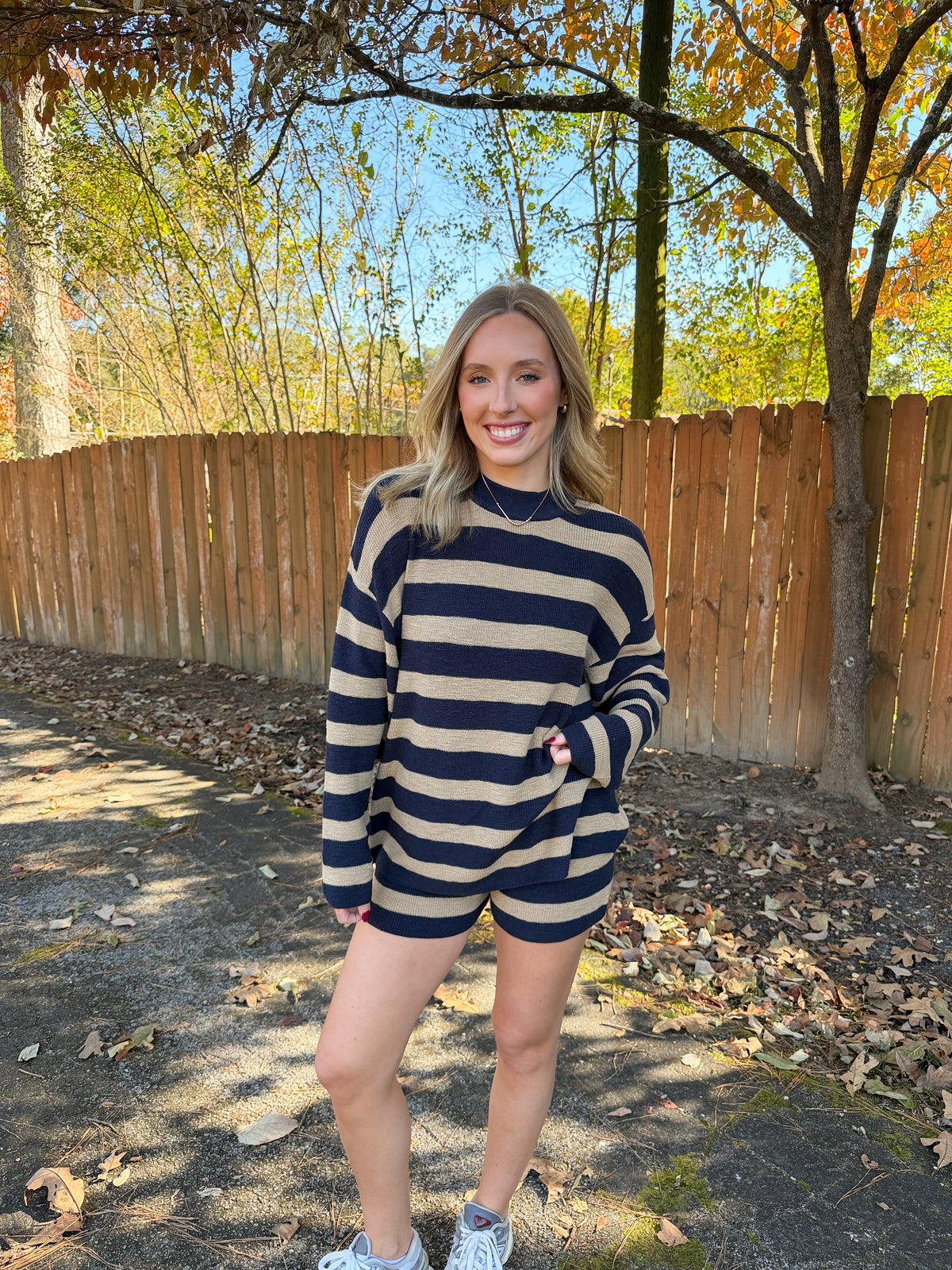 Claire Stripe Set- Navy/Khaki