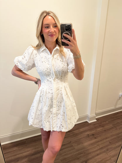 Willa Eyelet Mini Dress- White