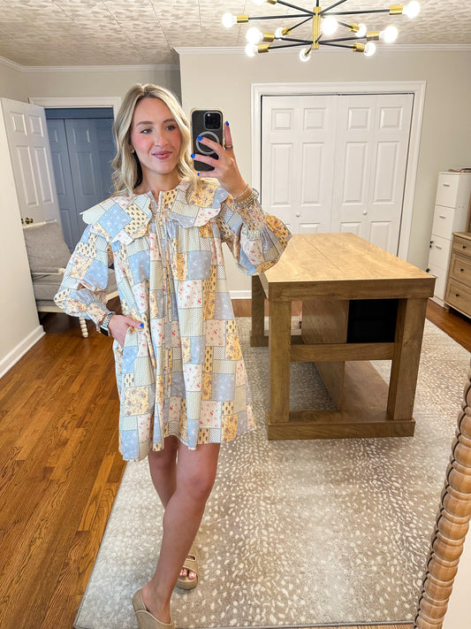 Tile Print Mini Dress- Multi