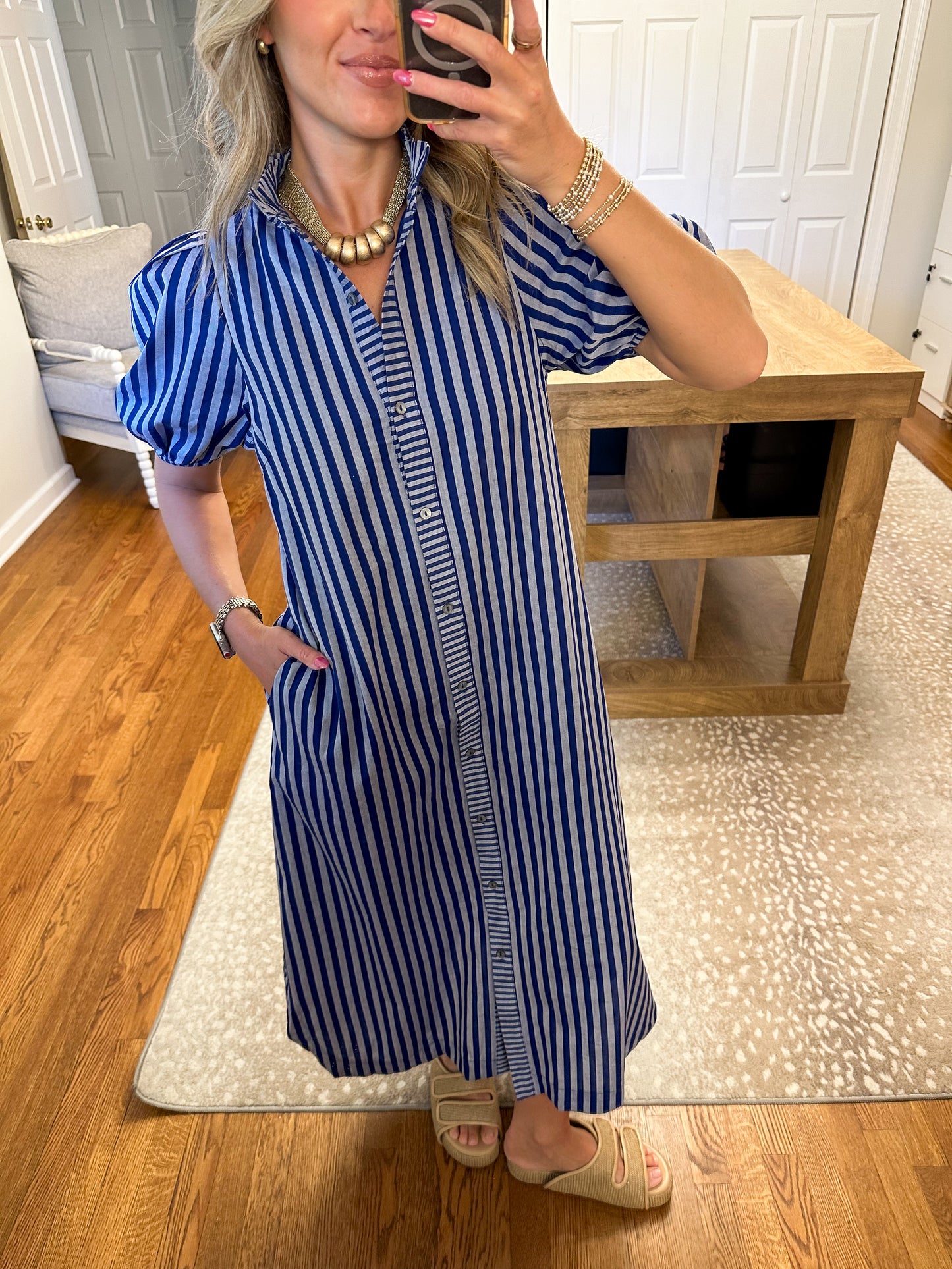 Kennedy Stripe Midi Dress- Navy