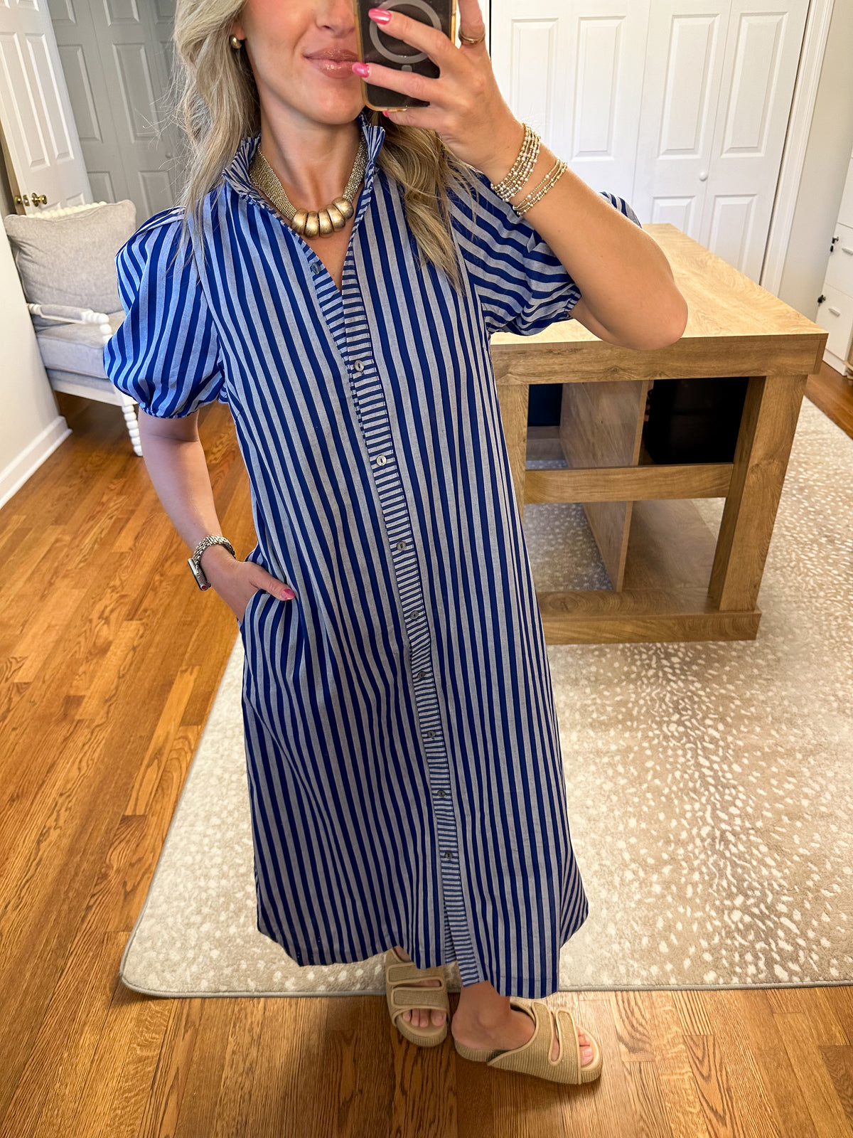 Kennedy Stripe Midi Dress- Navy