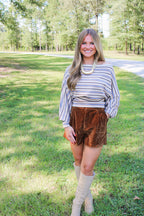 Shaylie Boatneck Top- Brown