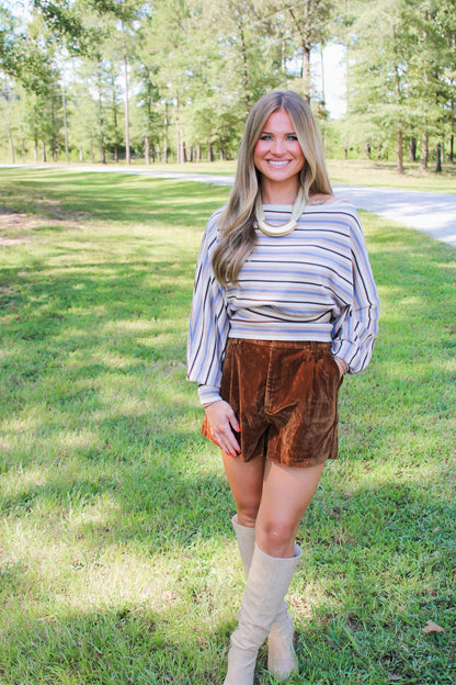 Shaylie Boatneck Top- Brown