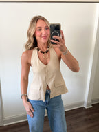 Back Tie Halter Vest- Tan