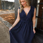 Pleated Midi Dress- Navy