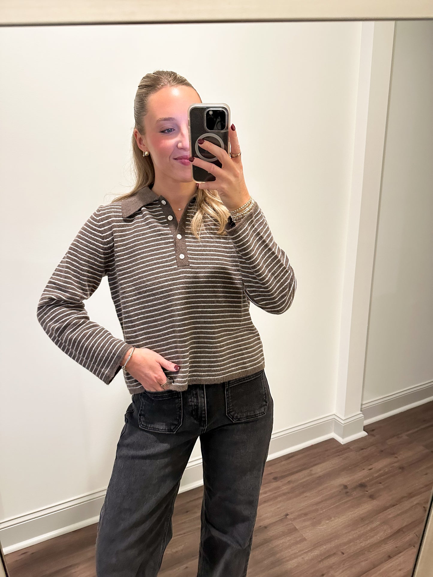 Briggs Stripe Sweater- Brown